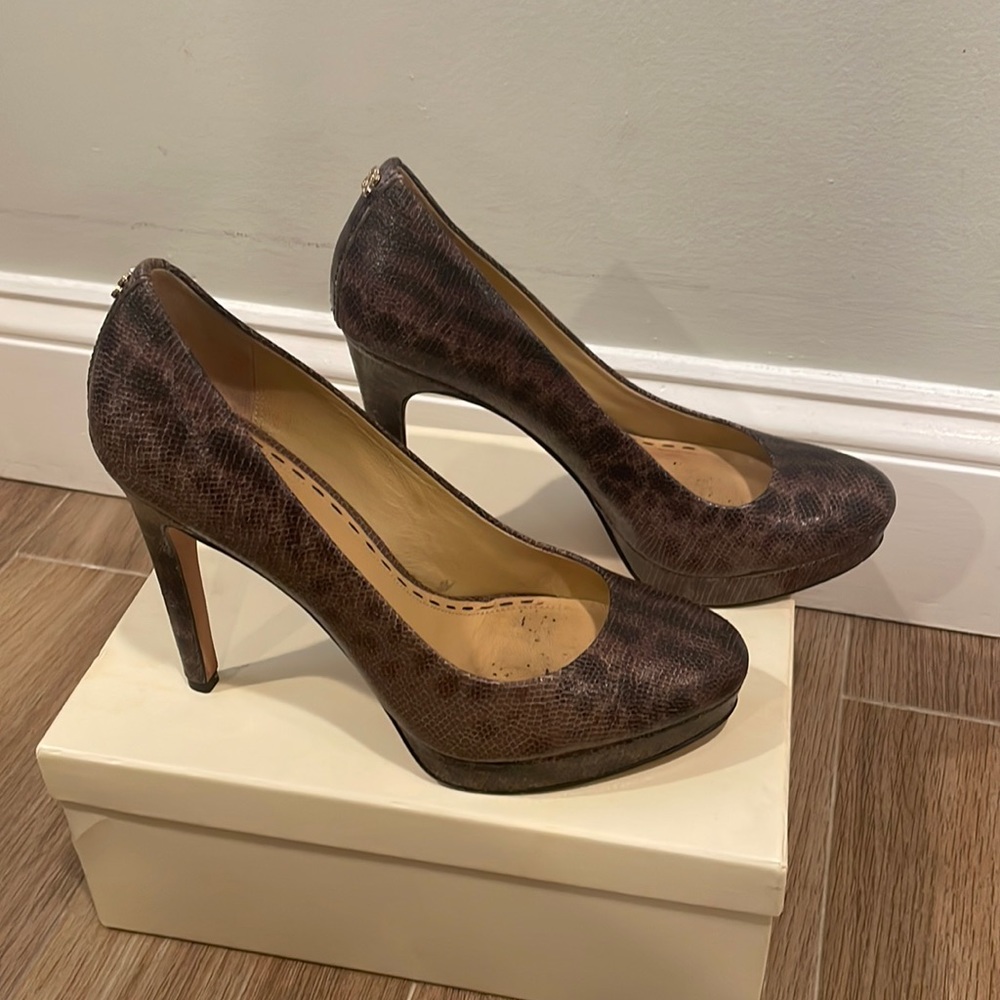 Coach Daisee printed Lizard Brown platform heels